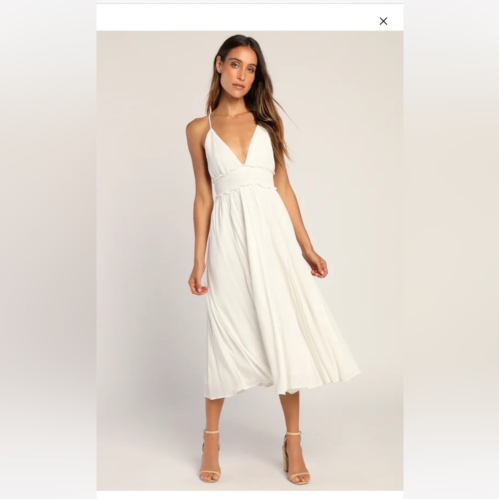 Lulu’s Essentially Elegant White Sleeveless Backless Midi Dress
